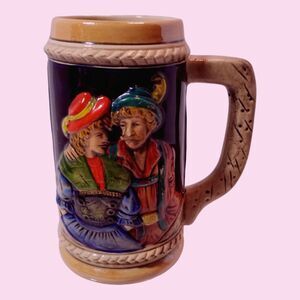 Vintage KMP Ceramic Beer Stein German Man Woman Countryside Castle Breweriana